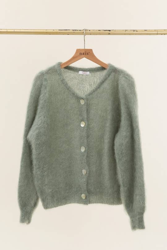 Rundhalsausschnitt-Cardigan mit Knöpfen aus 80 % Kid-Mohair
