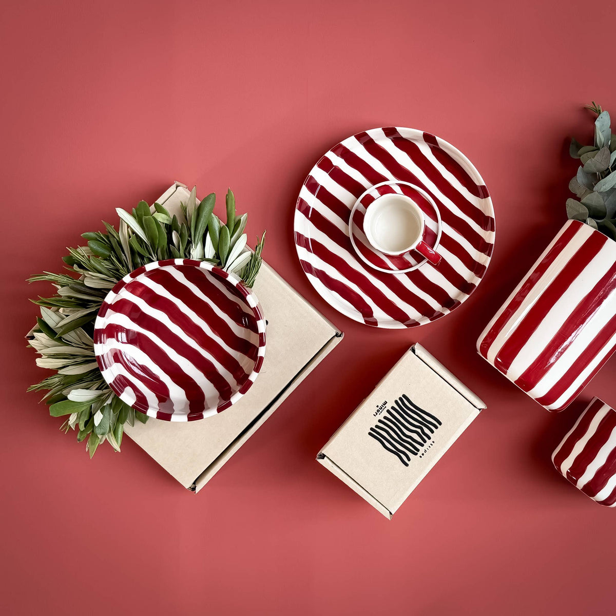Magazin Minori Espresso Set Stripes - tramonto red (2er Set - 4 Teile)