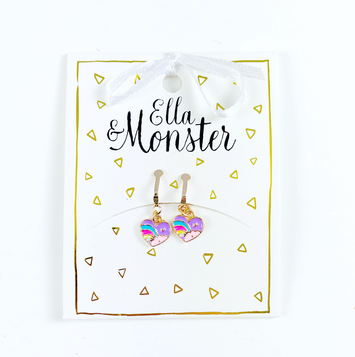 Ella & Monster Accessories - Regenbogen-Herz-Clip-Ohrringe
