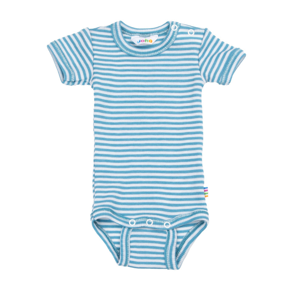 Kurzarm Body Wolle Seide Joha SS25   türkis, pink ,grau