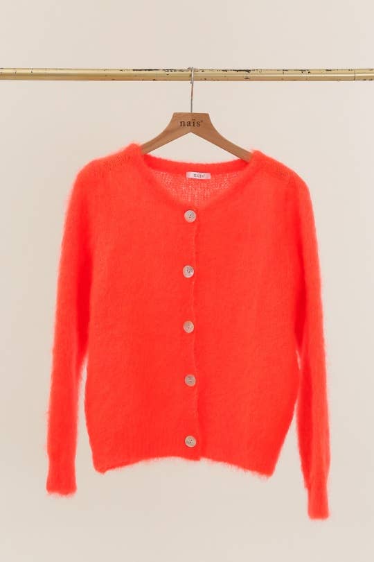 Rundhalsausschnitt-Cardigan mit Knöpfen aus 80 % Kid-Mohair