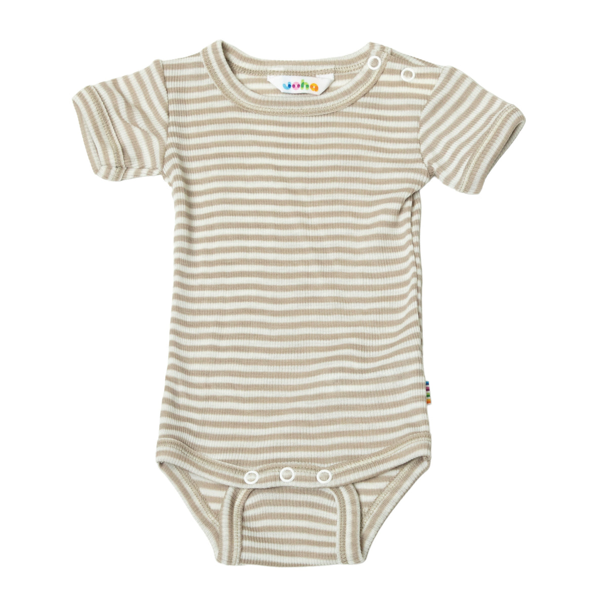 Kurzarm Body Wolle Seide Joha 'beige gestreift'