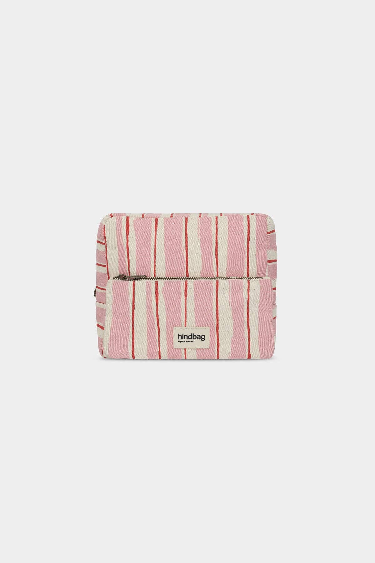 Hindbag XL-Kosmetiktasche "Alix"  rosa rote Streifen