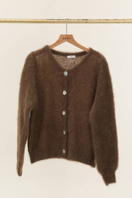 Rundhalsausschnitt-Cardigan mit Knöpfen aus 80 % Kid-Mohair