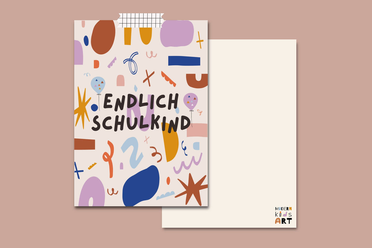 Modern Kids Art - Postkarte "Endlich Schulkind" Kunterbunt