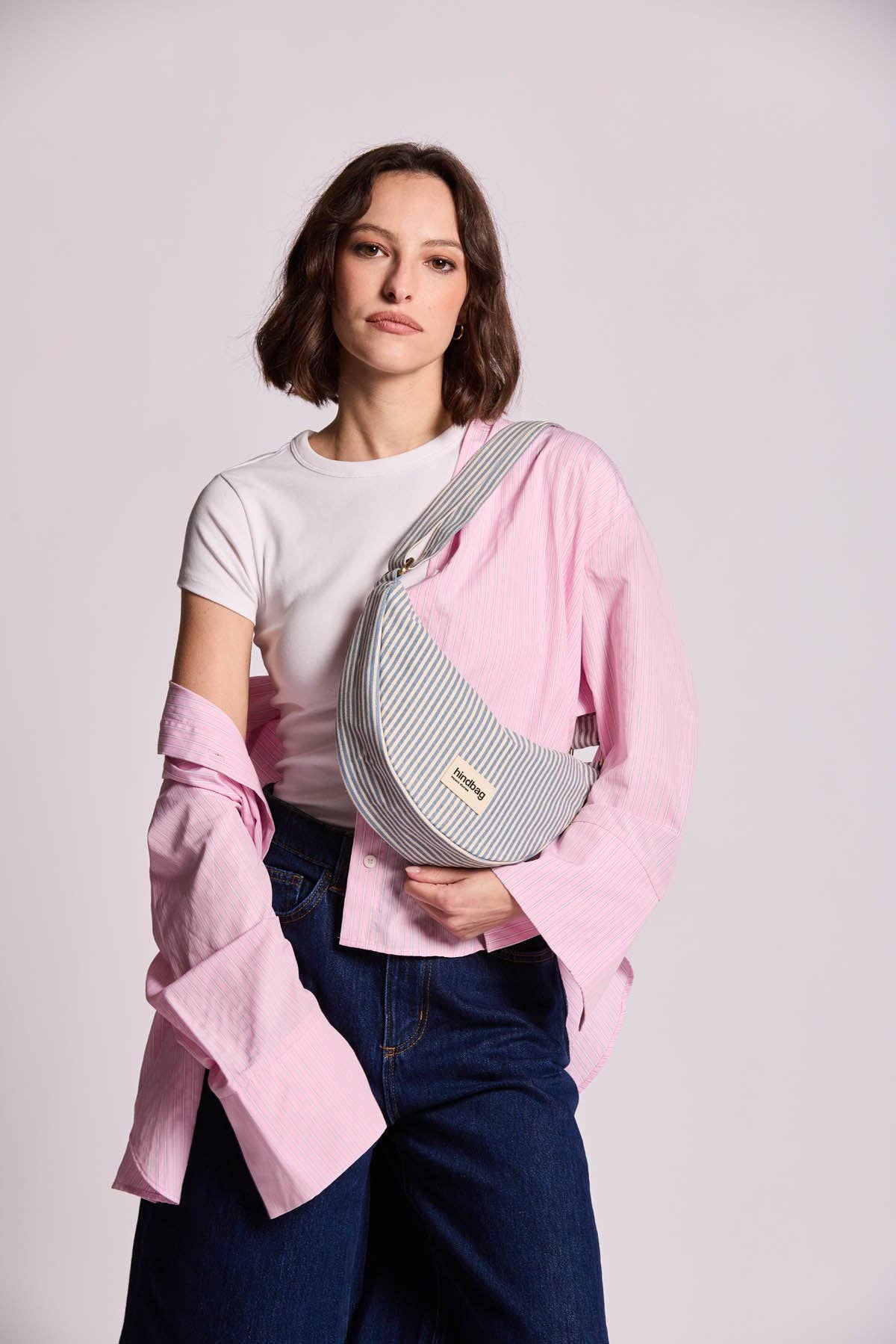 Hindbag - Umhängetasche Andrea, blau gestreift