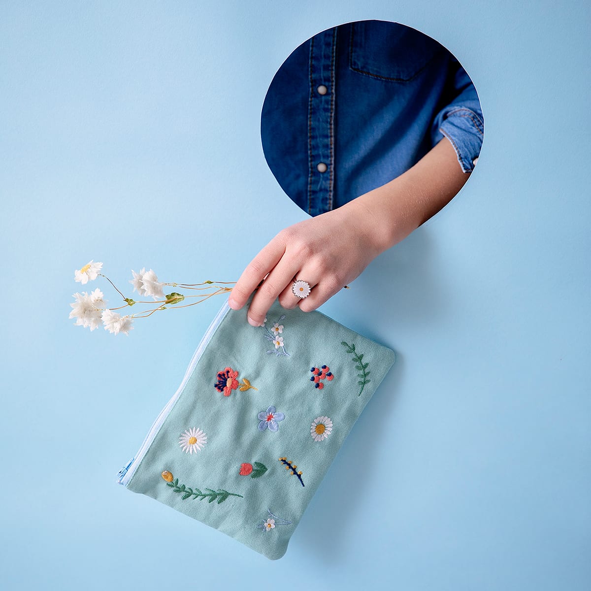 Kosmetiktasche 'Blumen/grün' Globalaffairs