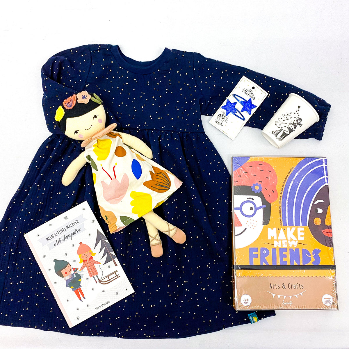 Studio du. Kinderkleid Musselinkleid Marine goldene Punkte