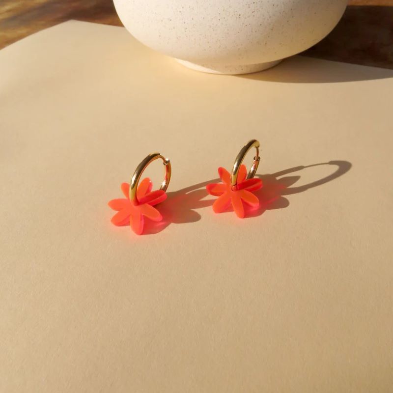 niemalsmehrohne Ohrringe 'Neon Orange Margarite Edelstahl Hoops'
