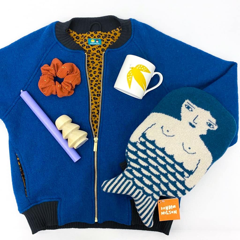 Studio du. Bomberjacke Wollwalk blau/Leo senf schwarz