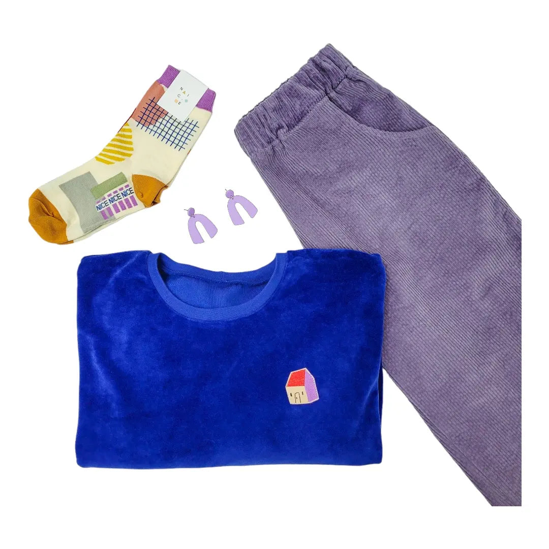Studio du. Pullover knallblau Nicki mit Haus Patch