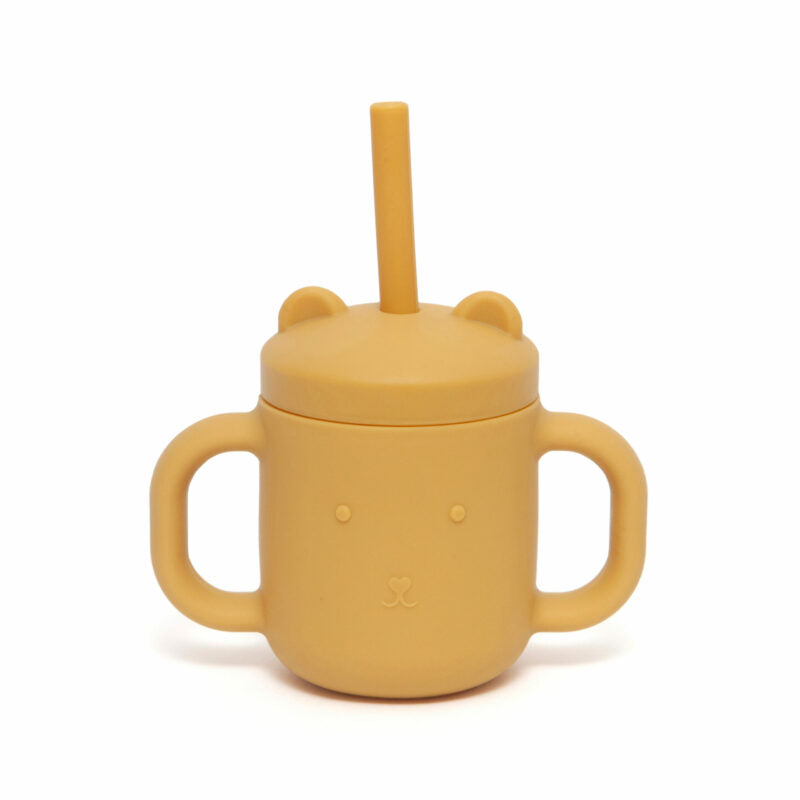 Petit Monkey Silikontasse mit Strohhalm und Griffen div. Farben