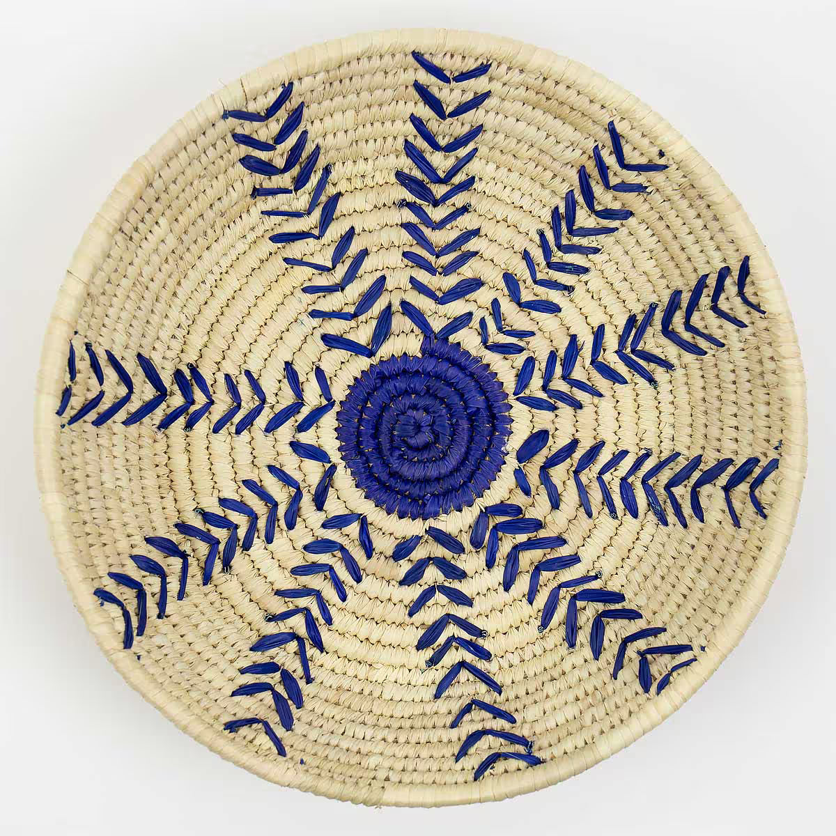 PALM FLOWER Brotkorb natur/blau – handgeflochten aus Palmblättern