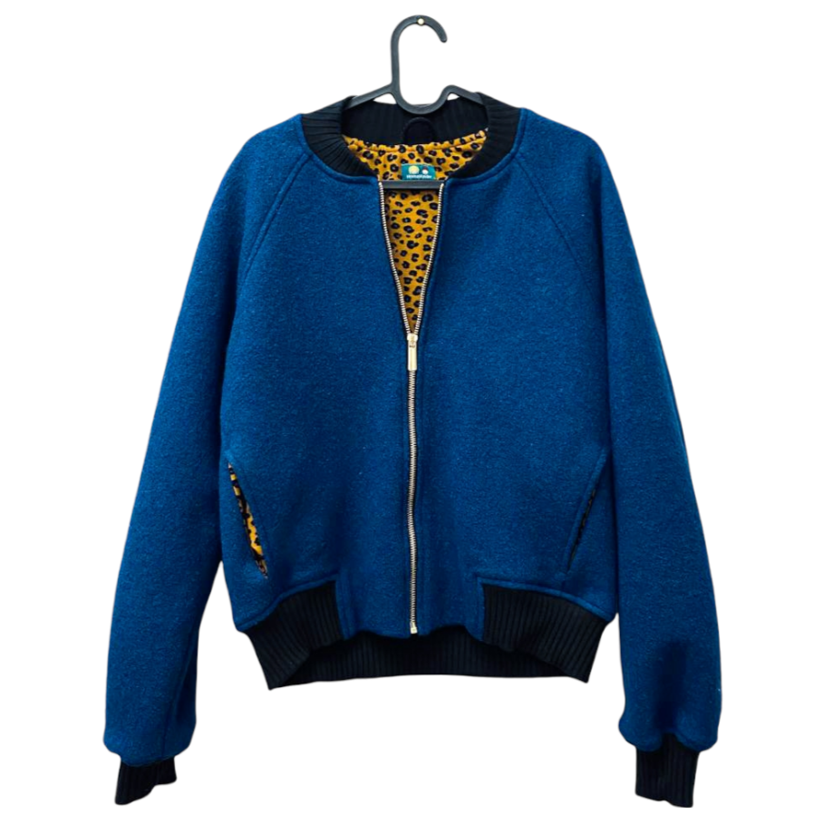 Studio du. Bomberjacke Wollwalk blau/Leo senf schwarz