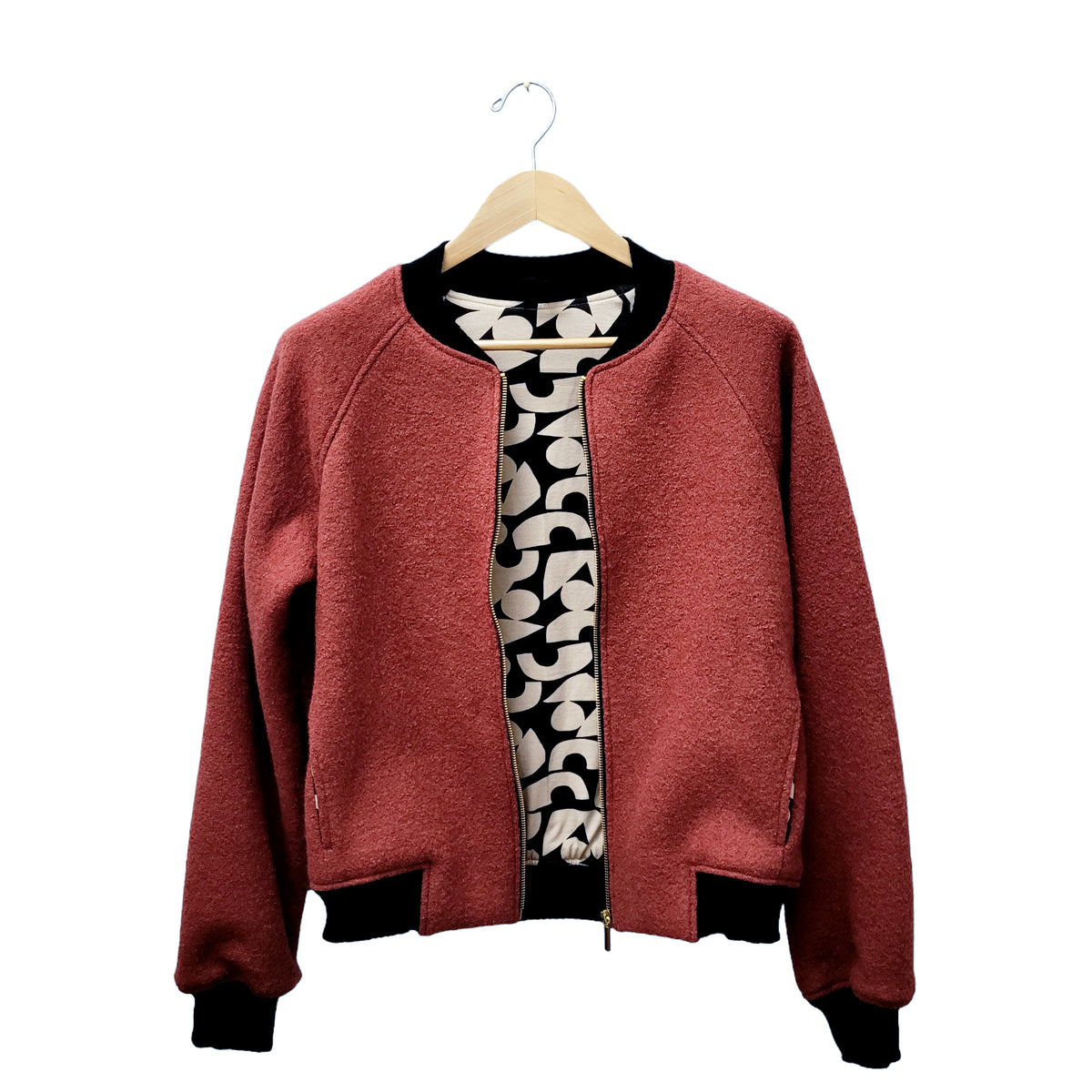 Studio du. Bomberjacke Wollwalk rosanes rost/schwarz creme Muster