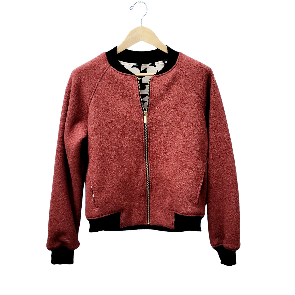 Studio du. Bomberjacke Wollwalk rosanes rost/schwarz creme Muster