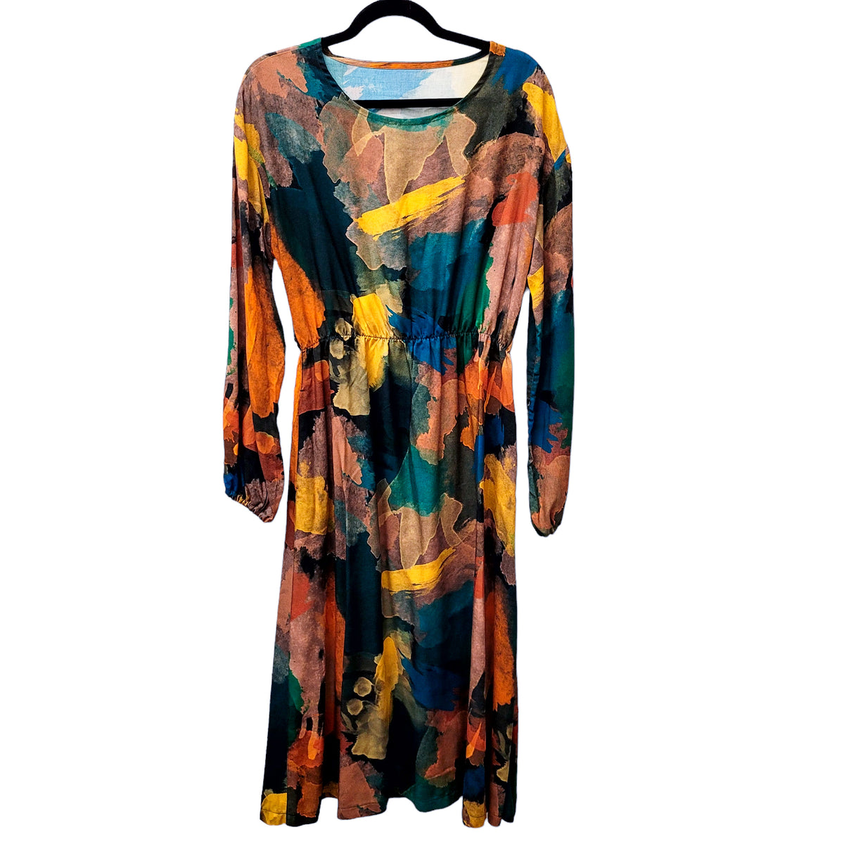 Studio du. Lang/kurzarm MidiKleid aus Viskose 'Aquarell grün petrol orange senf'