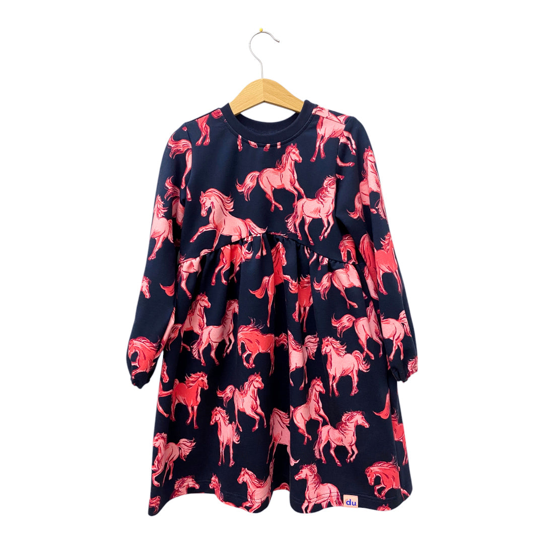 Studio du. Kleid 'Pferde' aus FrenchTerry dunkelblau rosa pink rot Kinderkleid