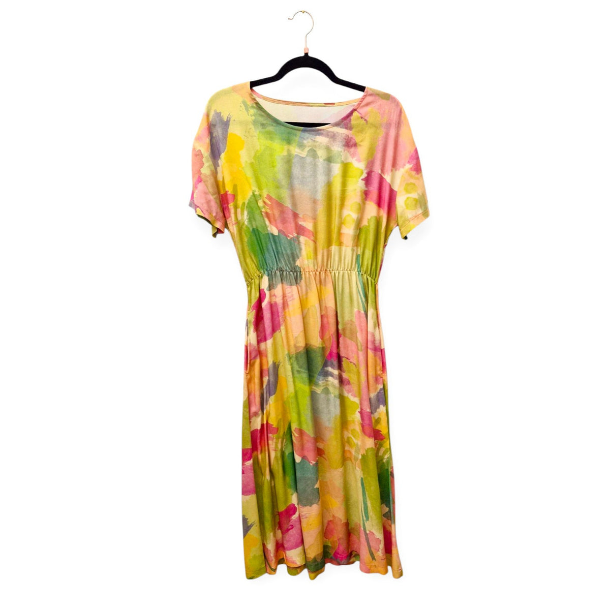 Studio du. Lang/kurzarm MidiKleid aus Viskose 'aquarell/gelb grün rosa'