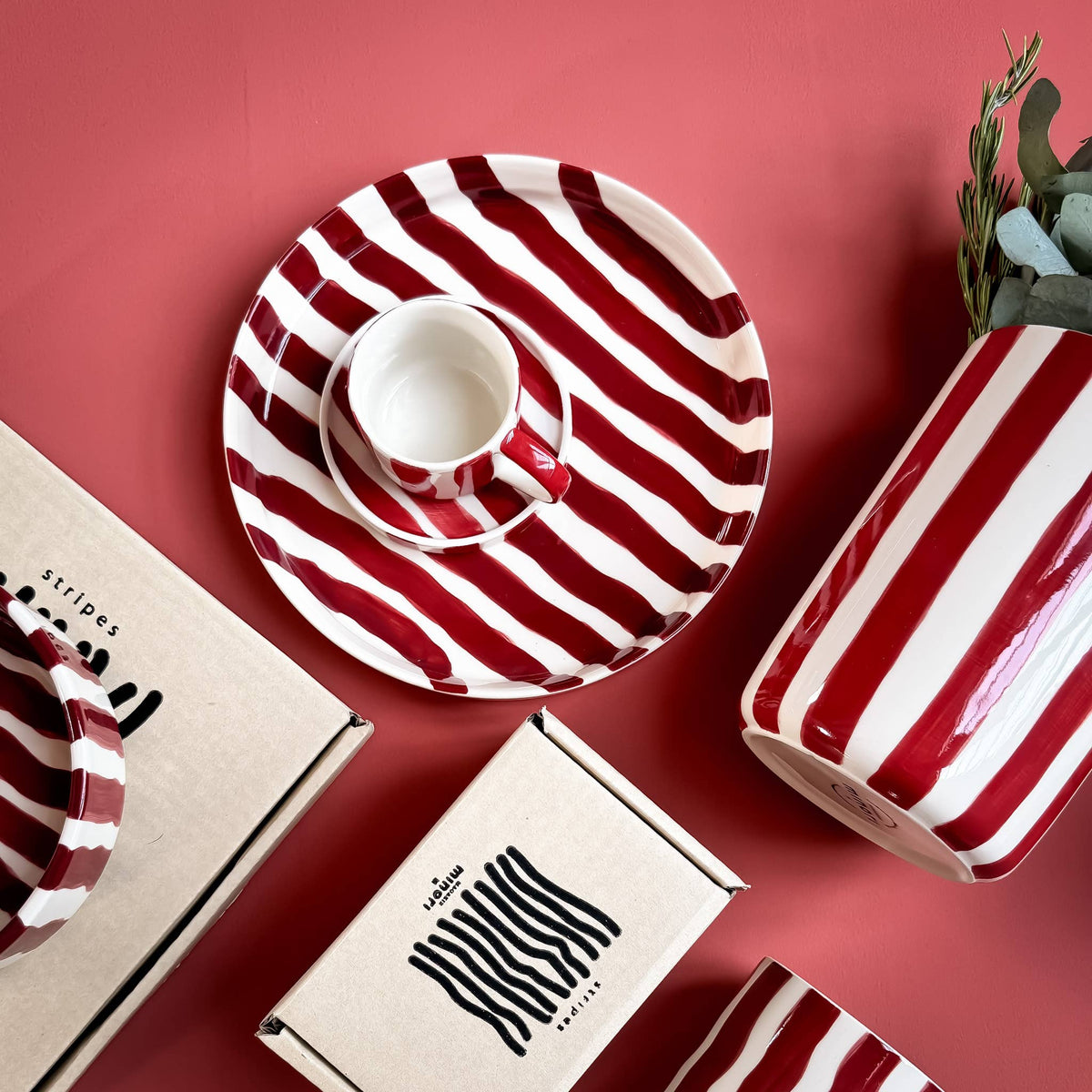 Magazin Minori Espresso Set Stripes - tramonto red (2er Set - 4 Teile)