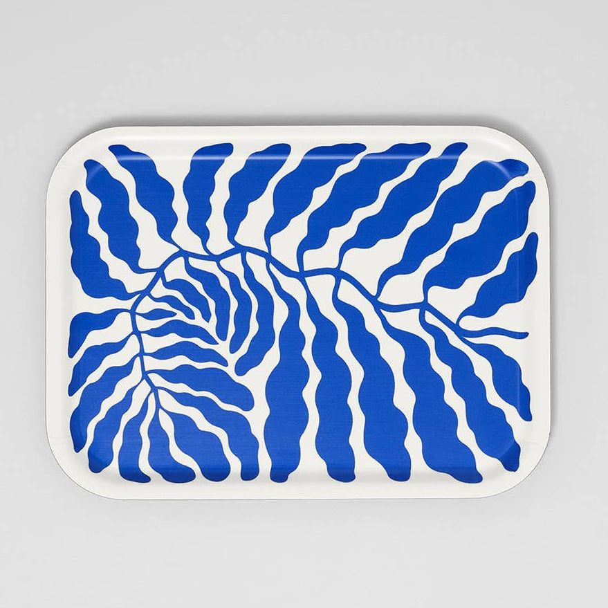 Wrap Kleines rechteckiges Tablett "Leaves" blau
