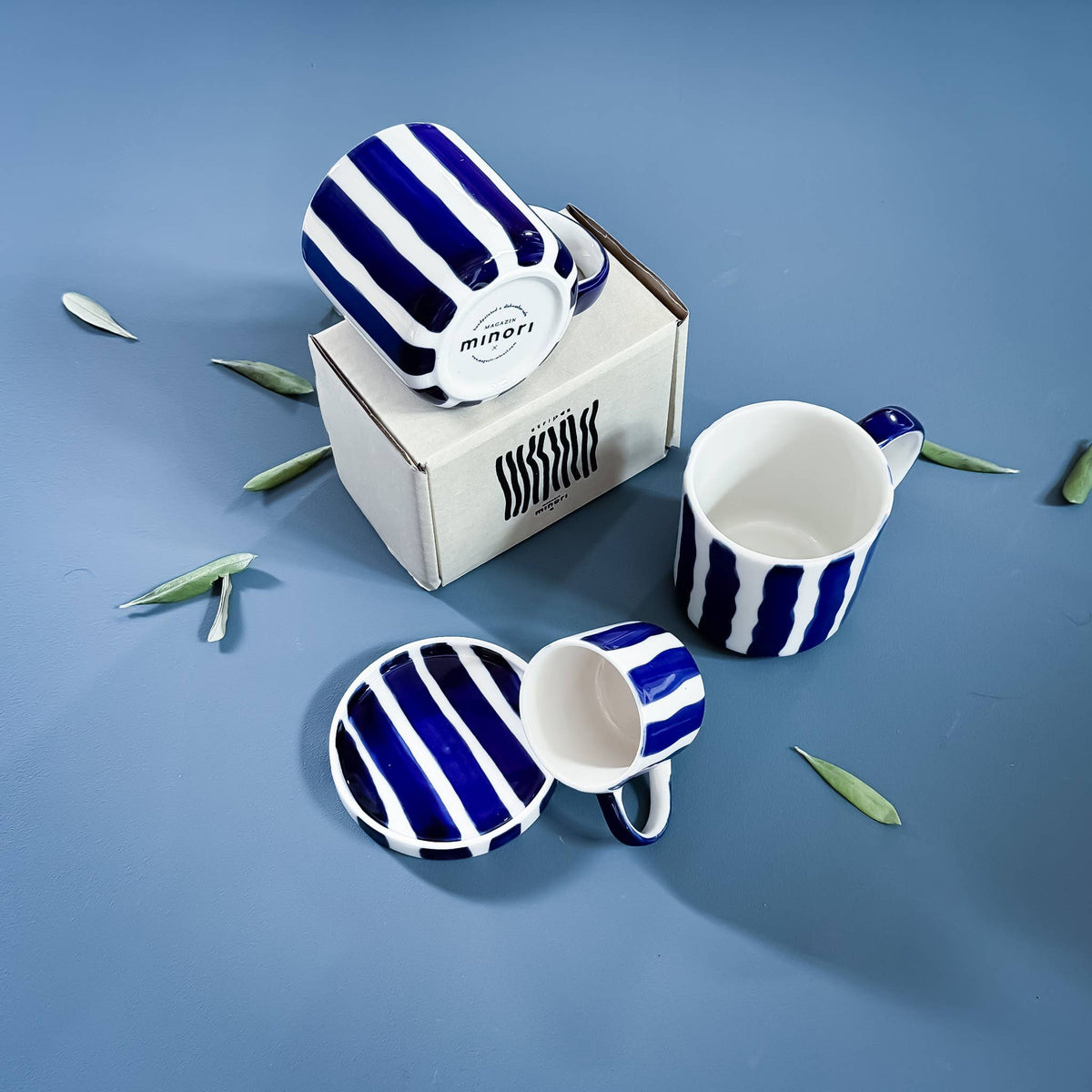 Magazin Minori Espresso Set  Stripes - mare blue (2er Set - 4 Teile)