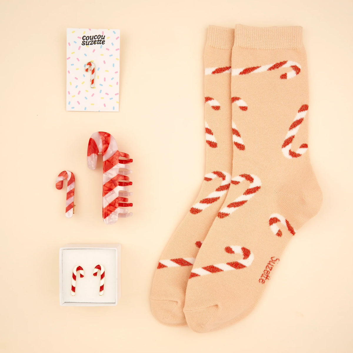 Coucou Suzette Socken Zuckerstange mit Glitzer