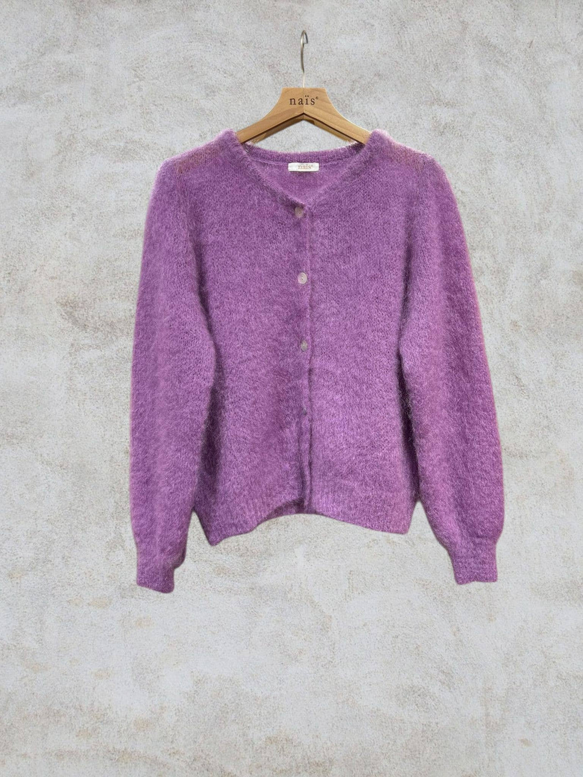 Rundhalsausschnitt-Cardigan mit Knöpfen aus 80 % Kid-Mohair