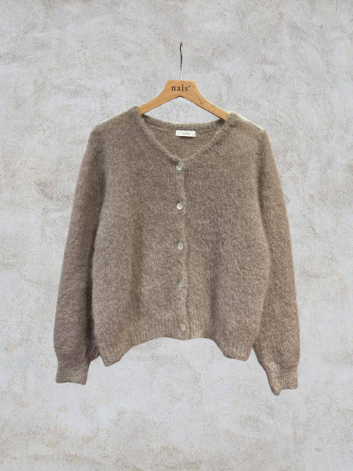 Rundhalsausschnitt-Cardigan mit Knöpfen aus 80 % Kid-Mohair
