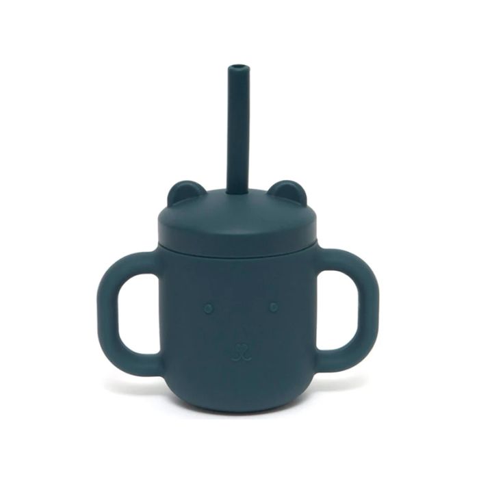 Petit Monkey Silikontasse mit Strohhalm und Griffen div. Farben